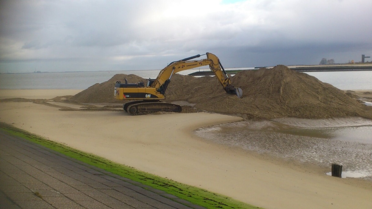 Aanbrengen van zand voor kustversterking