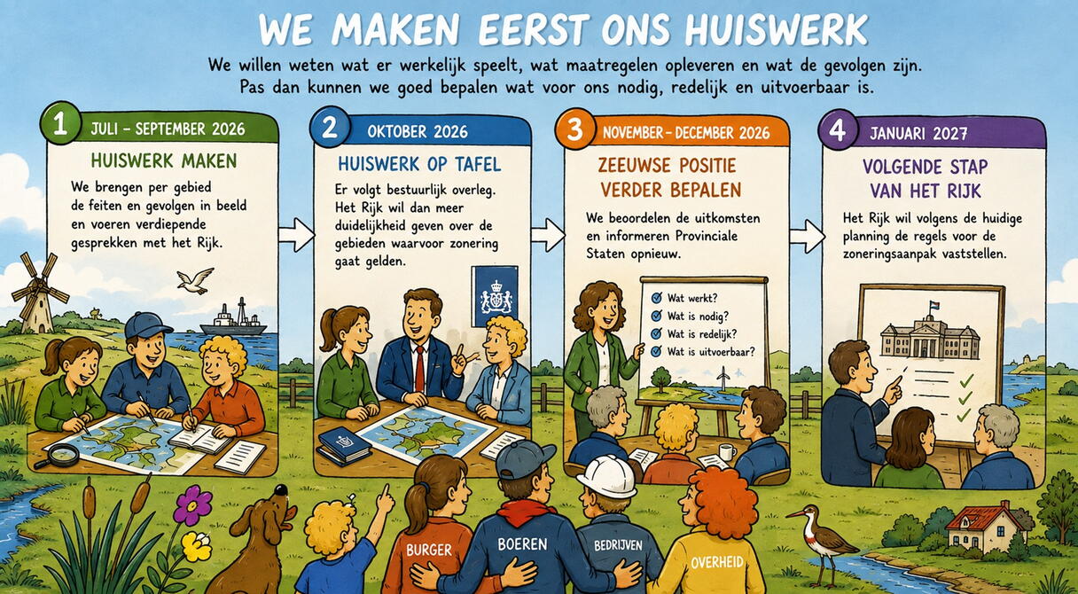 Een afbeelding waarop een getekende tijdlijn te zien is inzake het proces rondom de Kamerbrief