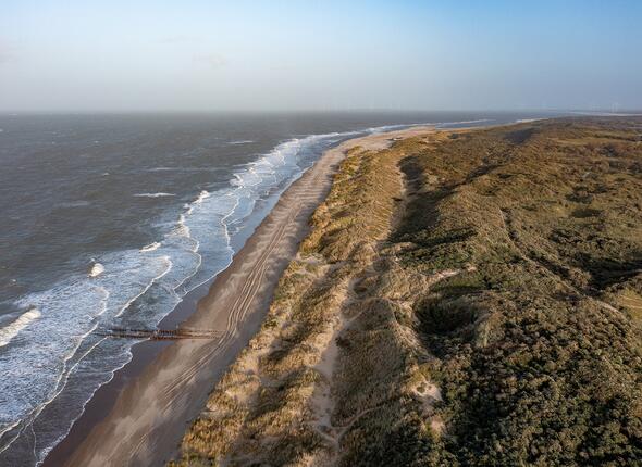 Luchtfoto Oranjezon: zee, strand en duinen