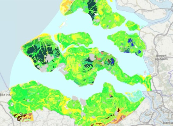 Topografische kaart van Zeeland die ruimtelijke informatie geeft over de bodemopbouw tot globaal 1 meter diepte