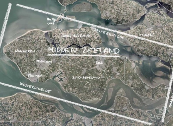 overzichtskaart Midden-Zeeland met krijtstreep eromheen