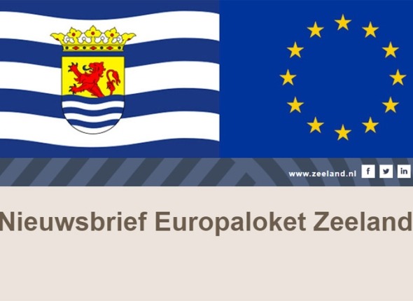 Nieuwsbrief Europaloket Zeeland. Links Zeeuwse vlag, rechts vlag Europa
