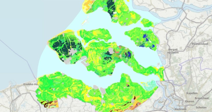 Topografische kaart van Zeeland die ruimtelijke informatie geeft over de bodemopbouw tot globaal 1 meter diepte