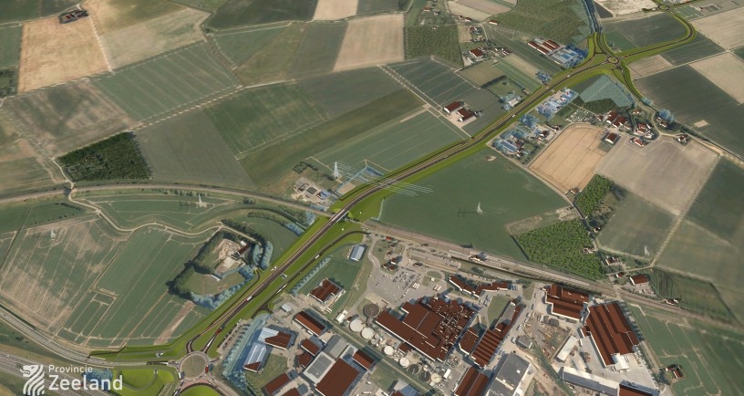 Een animatie luchtfoto van de hele route Zanddijk-Molendijk en Olzendepolder