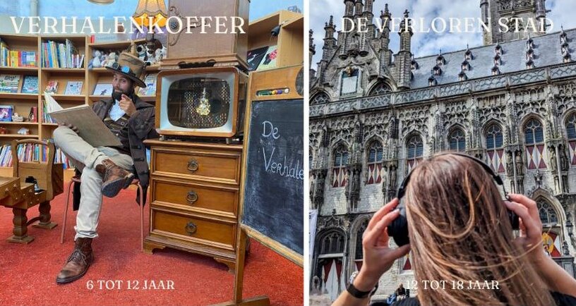 man leest voor en vrouw luistert via koptelefoon