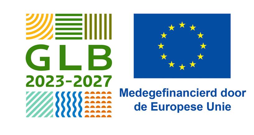 Logo GLB 2023-2027 en logo EU plus tekst over medefinanciering door de Europese Unie