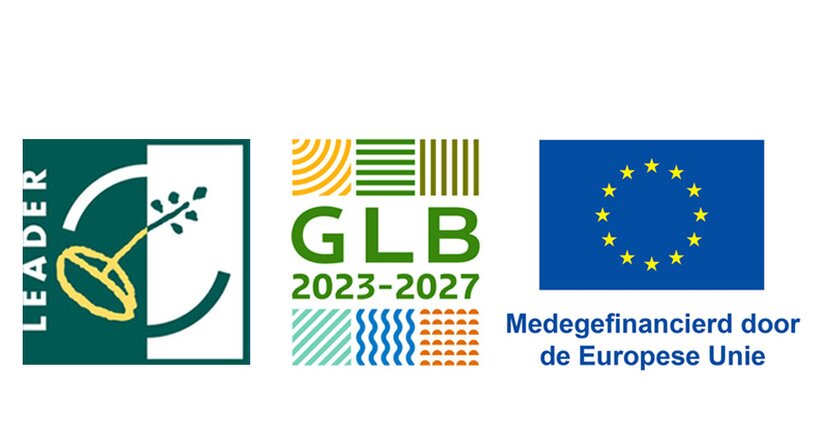logo van LEADER, logo van GLB en logo EU met melding over medefinanciering
