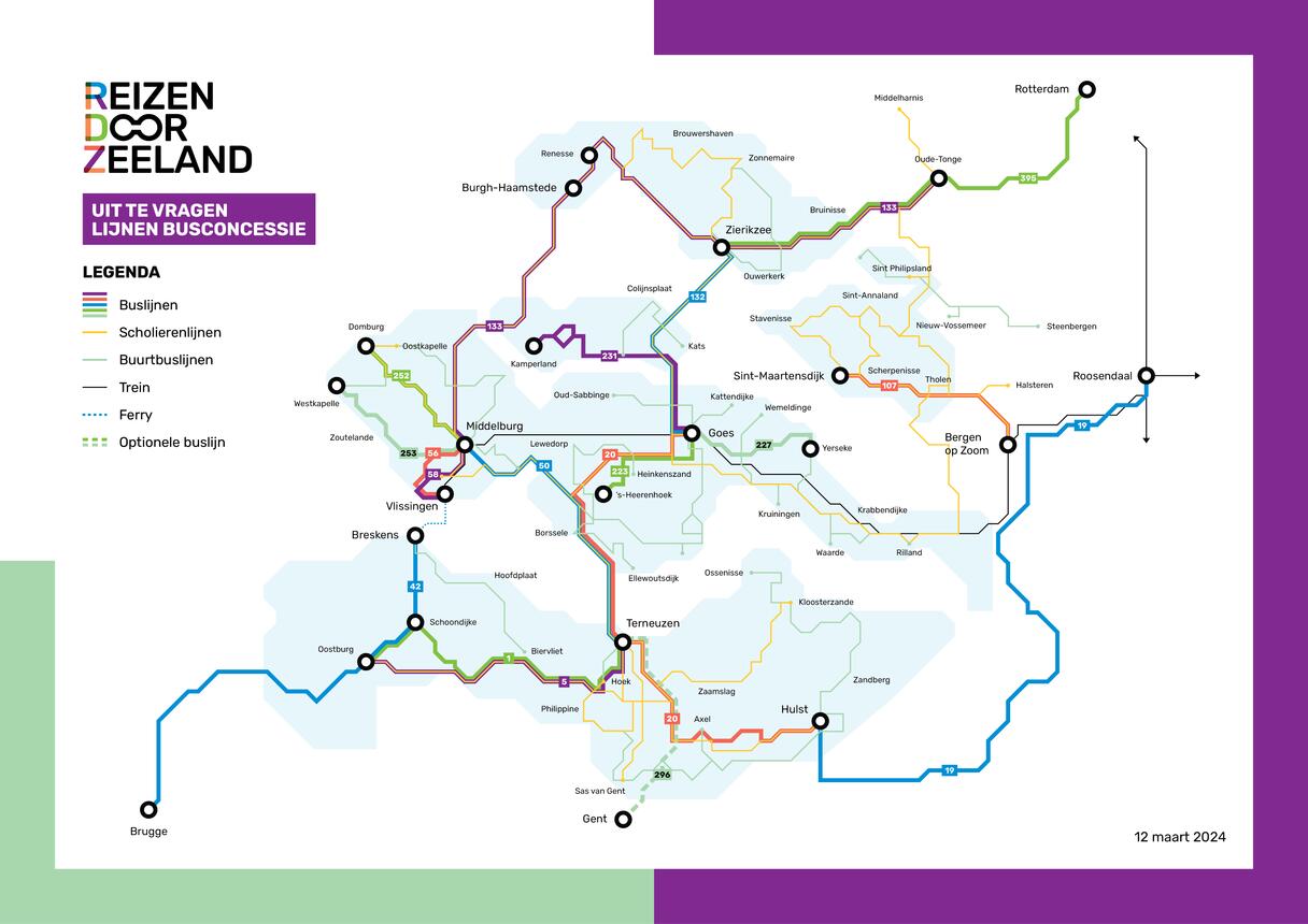 Buslijnen kaart Zeeland