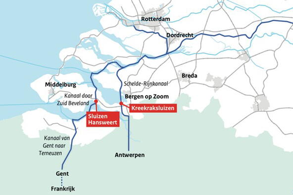 Belangrijkste vaarroutes Zeeland met aandacht voor Sluizen Hansweert en Kreekraksluizen